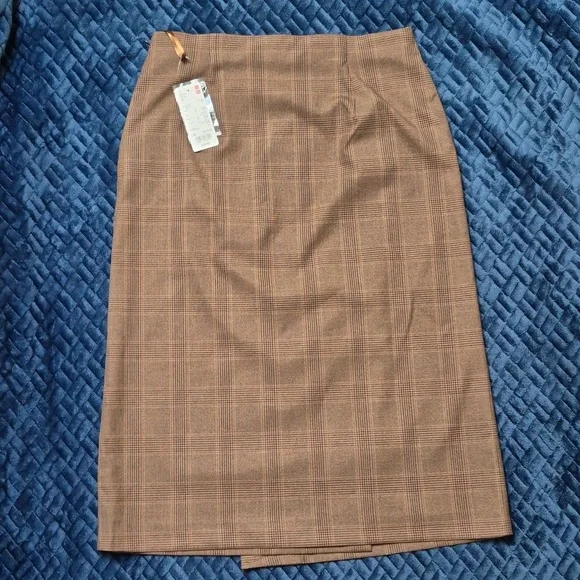 Uniqlo Side Button Checked Wrap Midi Skirt In Brown Size Large! NWT! - Picture 11 of 14